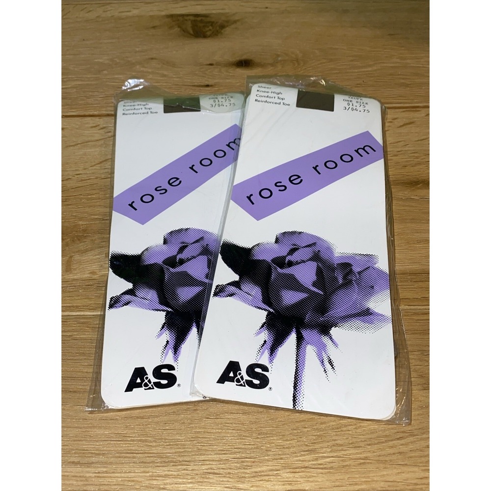 Lot of 2 New Vtg Abraham & Strauss Rose Room Knee-Highs Taupe 8.5-11